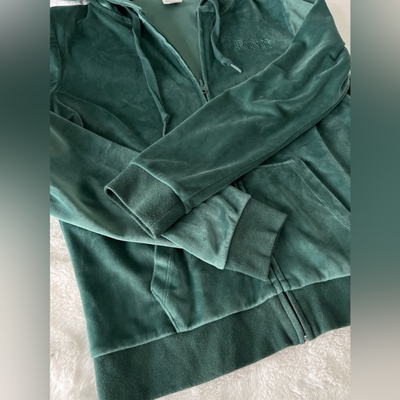 PINK Everyday Lounge Velour Perfect Full Zip Sweatshirt Green - Picture 3 of 4